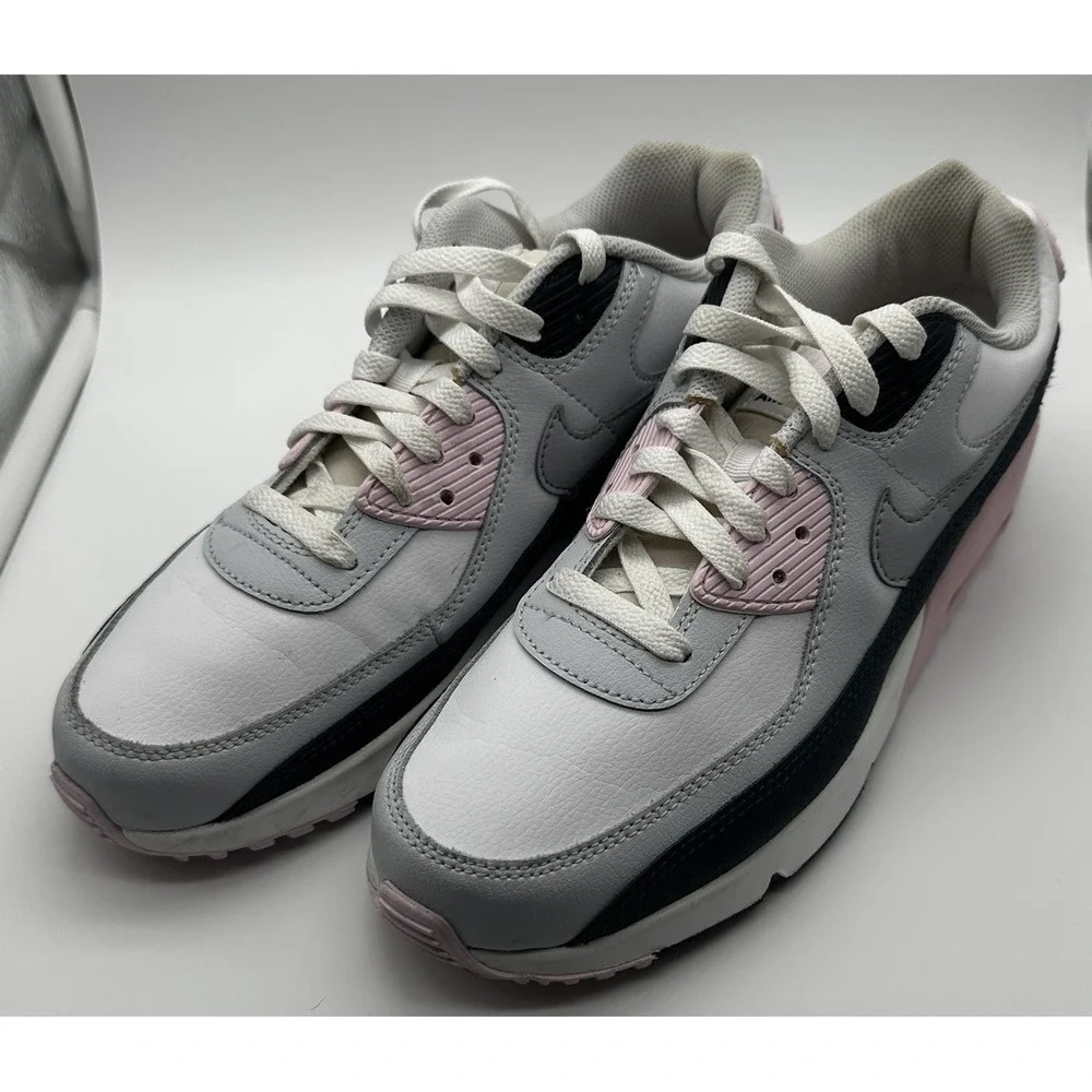 Nike Air Max 90 Shoes Girls Size 7Y White Pink Navy Sneakers HF6358-104